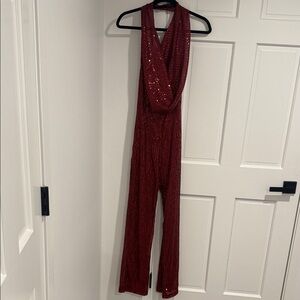 Elegant Red Sequin Jumpsuit
